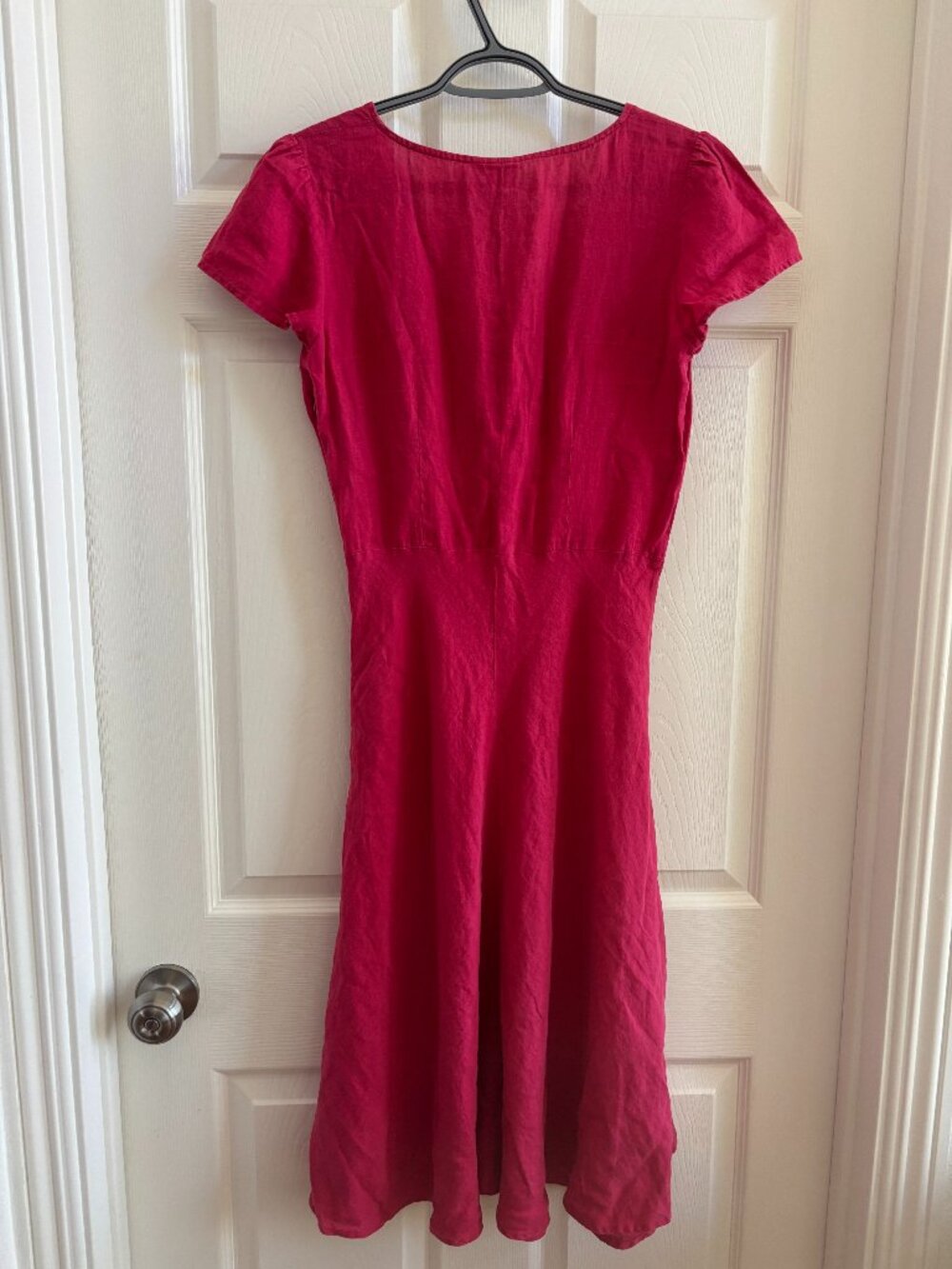 100% Linen Raspberry Pink A-Line Midi Dress Size M